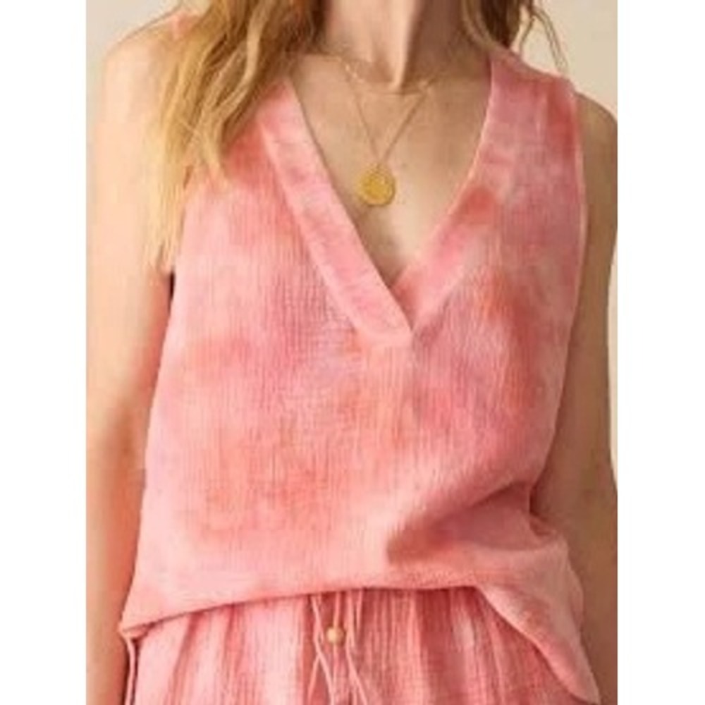 Faherty Dune cotton gauze sleeveless popover women S Coral Skies tie dye coastal